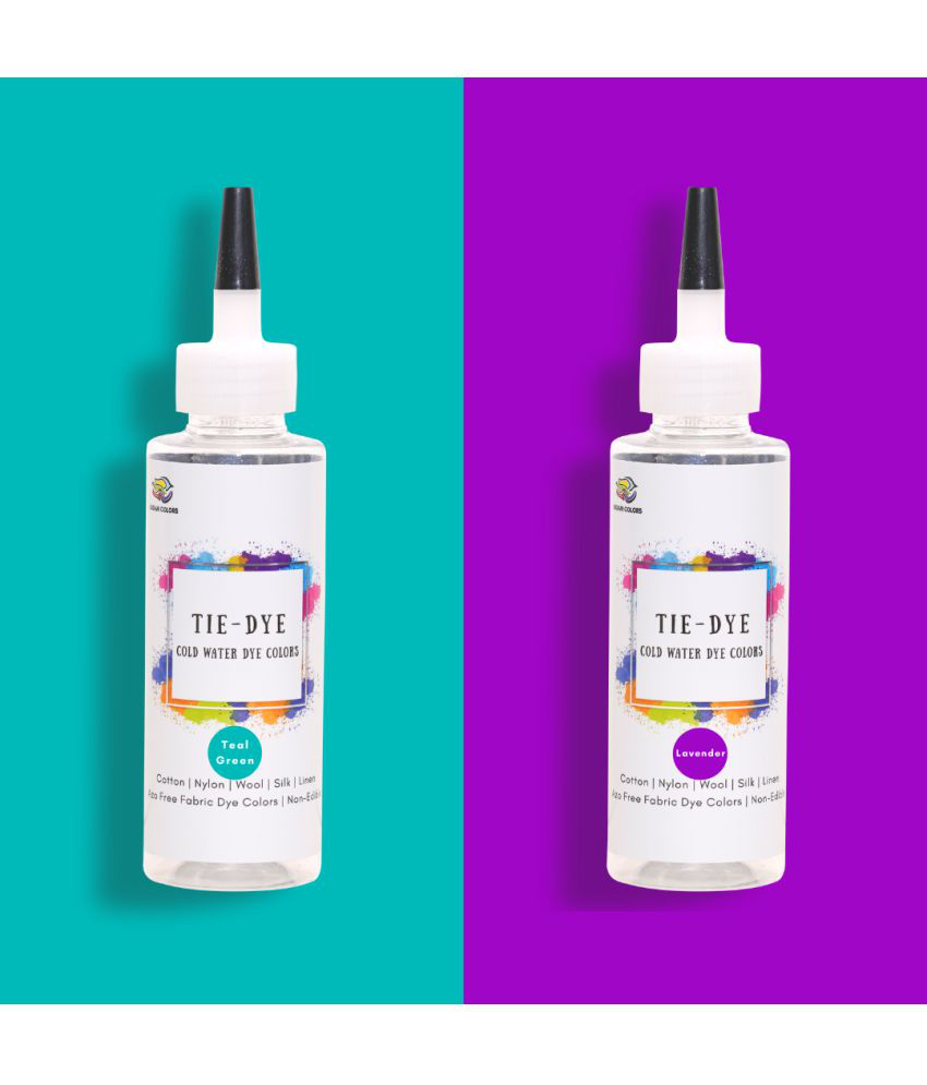     			Skin Friendly Tie Dye Bottle Combo 12 : Teal Green - Lavender | Includes 100g Dye Activator and 2 Kadam DyFix Mini Bottles | Cold Water Fabric Dyes