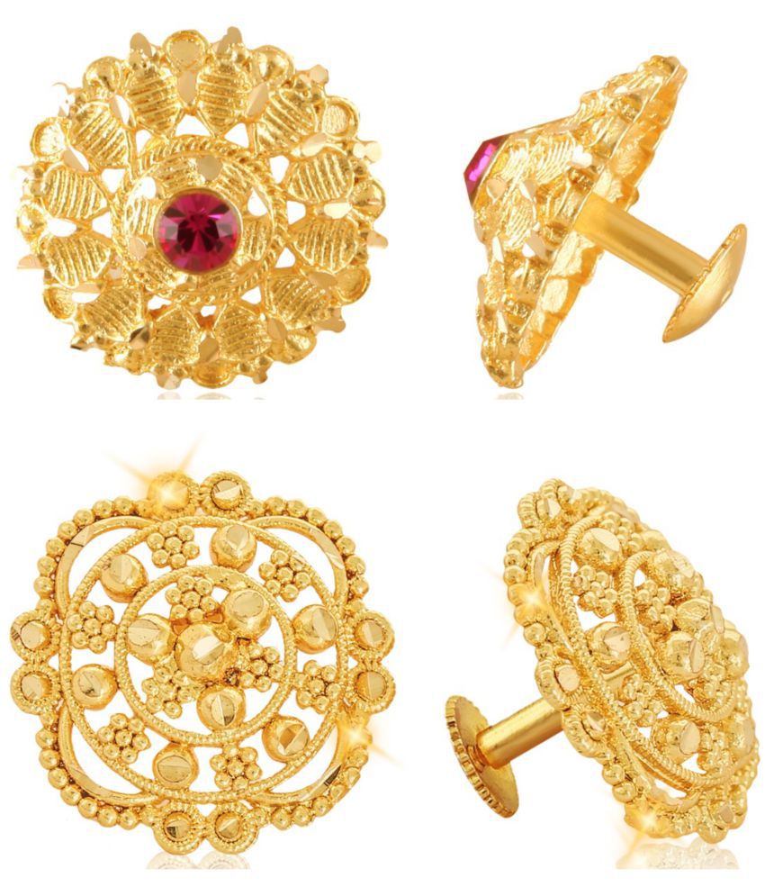     			Vighnaharta Everyday wear Gold plated alloy Earring, Flower Earring, Round Earring, Fancy Earring, Stud Earring for Women and Girls ( Pack of -2 pair Earring) {VFJ1124-1306ERG}