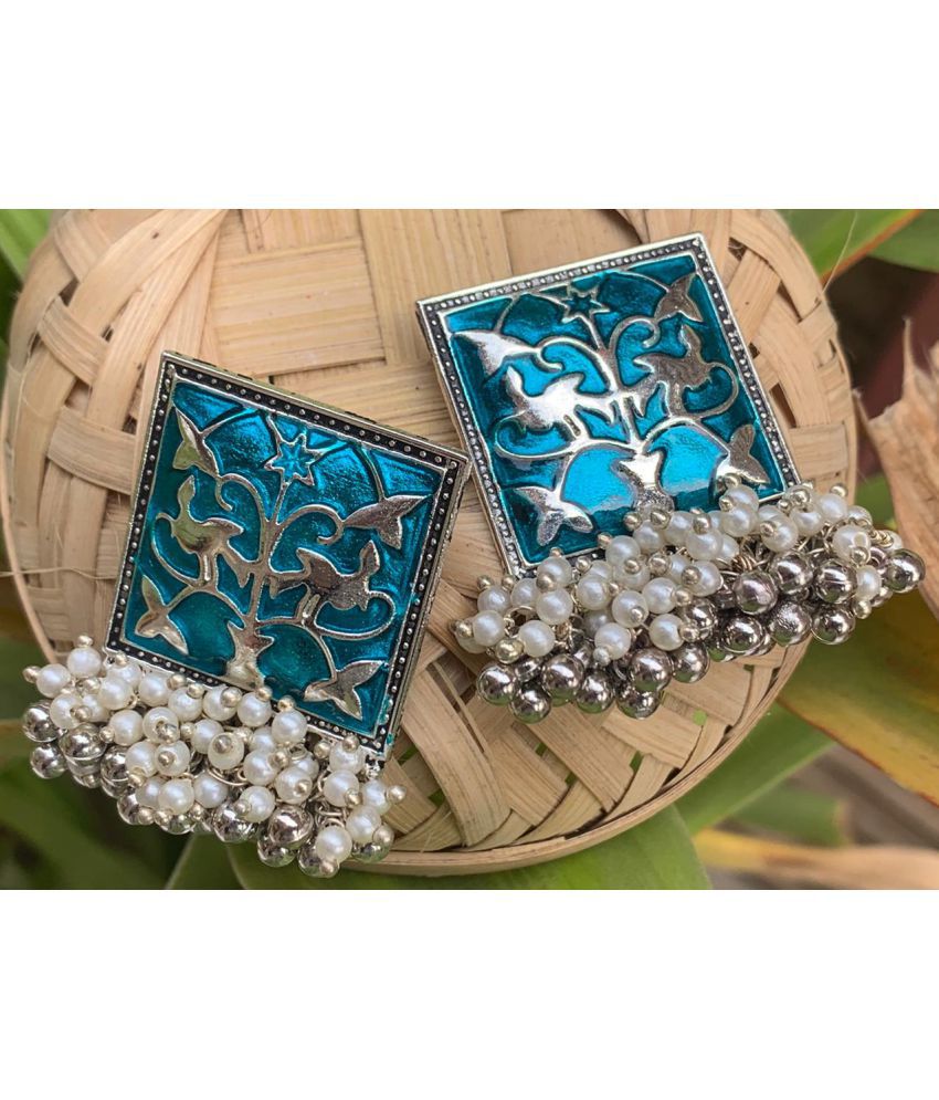     			Blue Gold Designer Style Jhumka Jhumki Colored Enamel Work  Earrings for Women and Girls
