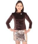 Cutecumber Pack of 1 Girls Velvet Top With Skirt ( Brown )