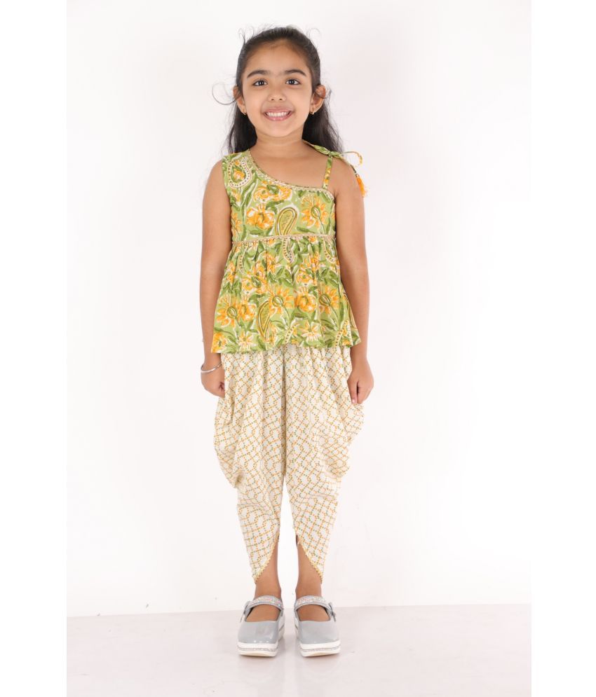 Ahhaaaa Cotton Floral Print Kurti-Pajama Set for Girls
