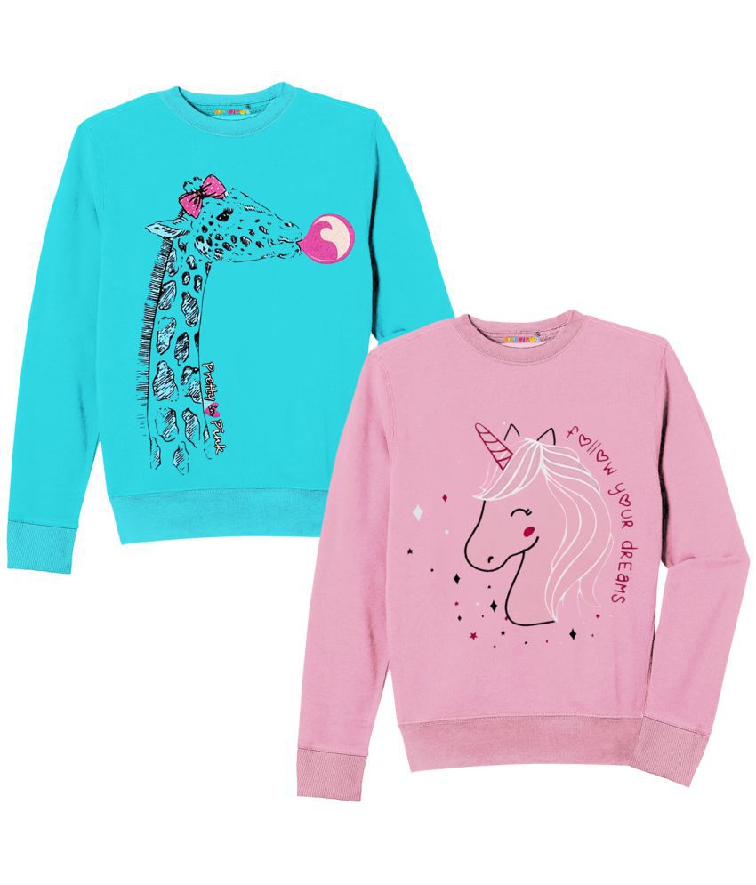     			KUCHIPOO Girls Winterwear Sweatshirts - (KUC-SWT-117; Blue & Pink; 3-4 Years) - Pack of 2