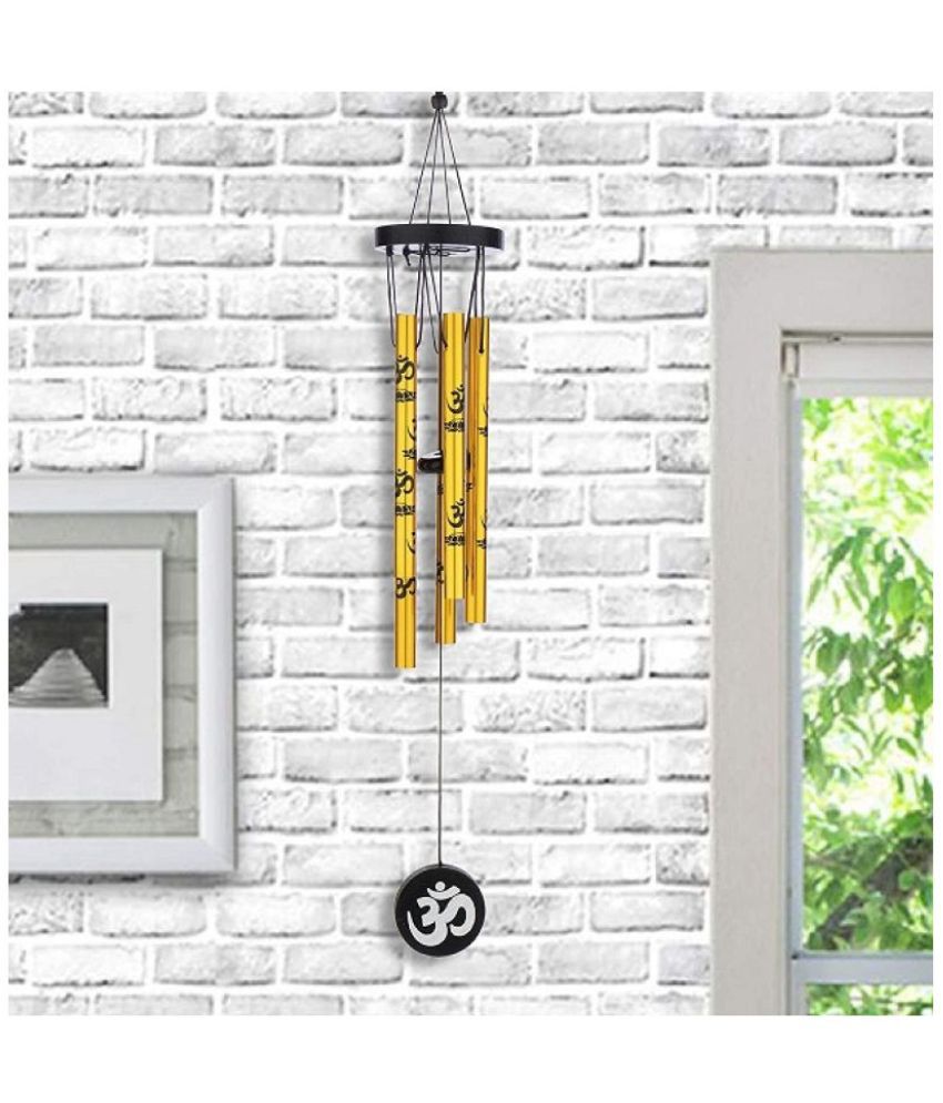     			PAYSTORE Feng Shui Metal Wind Chimes with Om Printed on Five Pipes for Good Luck (Golden)