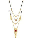 MGSV American Diamond One Gram Gold Plated Pendant Nacklace and Black Bead and Golden Chain Combo of 2 Mangalsutra Necklace Tanmaniya Nallapusalu For Woman and Girls