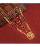 MGSV Jewellery Combo of 4 Pcs Ethnic Traditional One Gram Gold Glorious Maharashtrian Style Long Chain Black Beads 30 inch and 18 inch Short