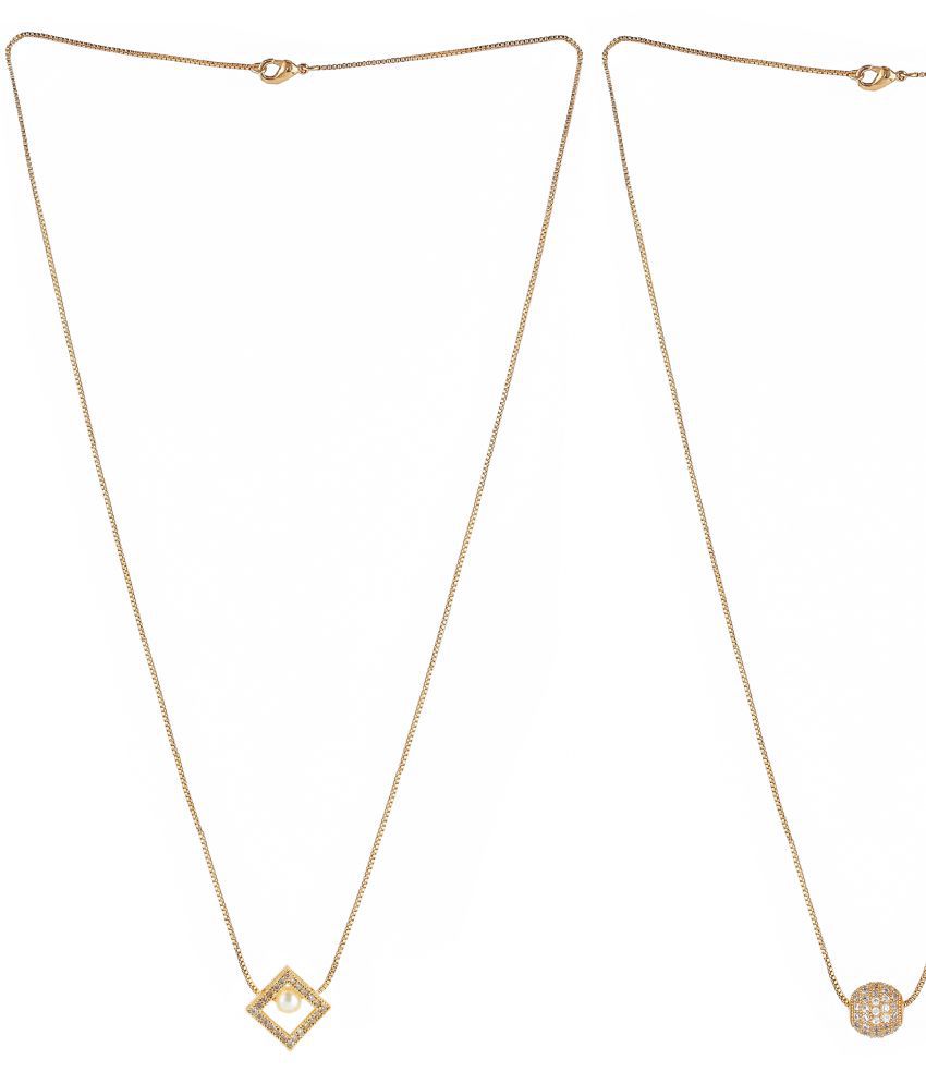     			Gold Plated White American Pendant With Satari Chain Combo Of 2 Necklace Golden Chain Pendant for Women and Girls