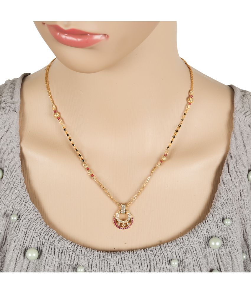     			Gold Plated White and Pink AD Mangalsutra Tanmaniya Nallapusalu Necklace Pendant Black Bead Golden Chain For Women and Girls