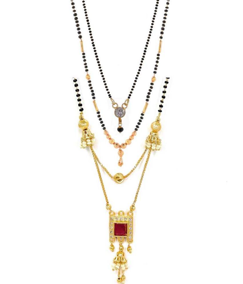     			MGSV Jewellery Combo of 3 Pcs Ethnic Traditional One Gram Gold Glorious Maharashtrian Style Long Chain Black Beads 30 inch and 18 inch Short