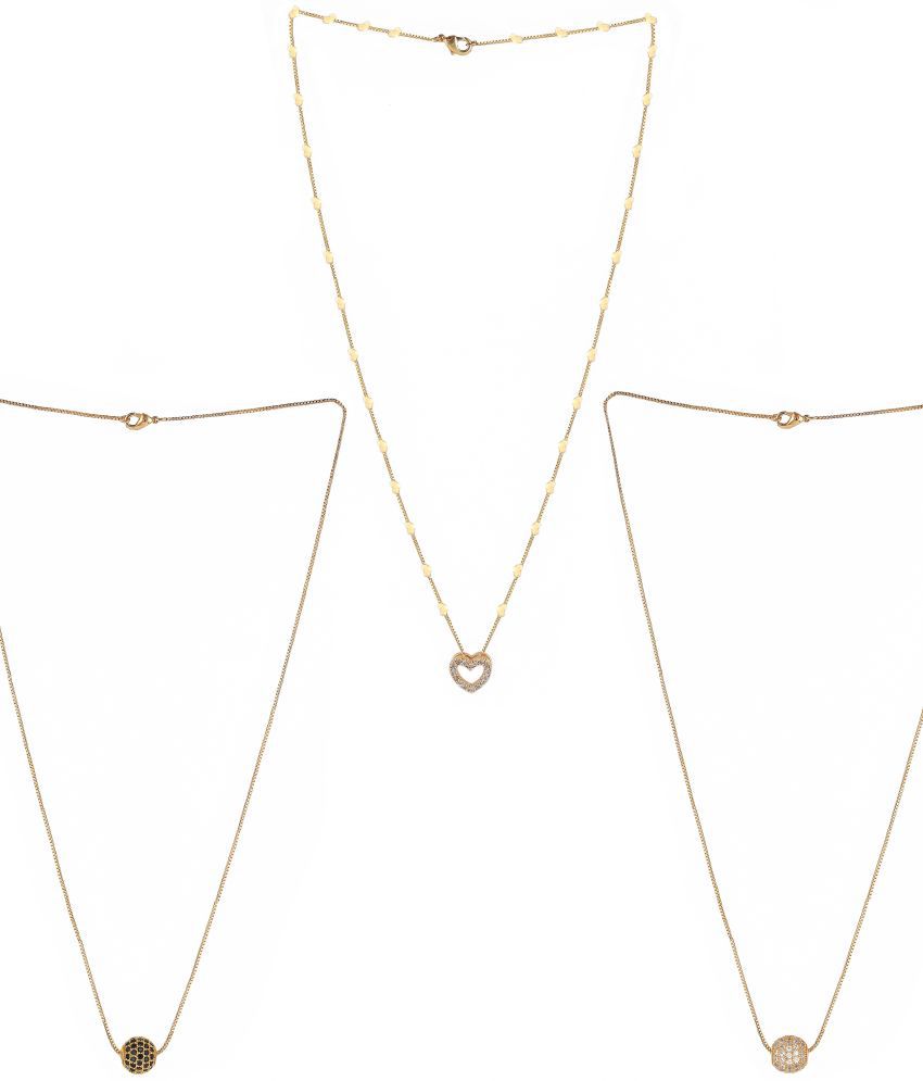     			MGSV Jewellery Gold Plated White And Black American Diamond And One Love Heart Pendant With love heart Chain Combo Of 3 Necklace Golden Chain Pendant for Women and Girls.