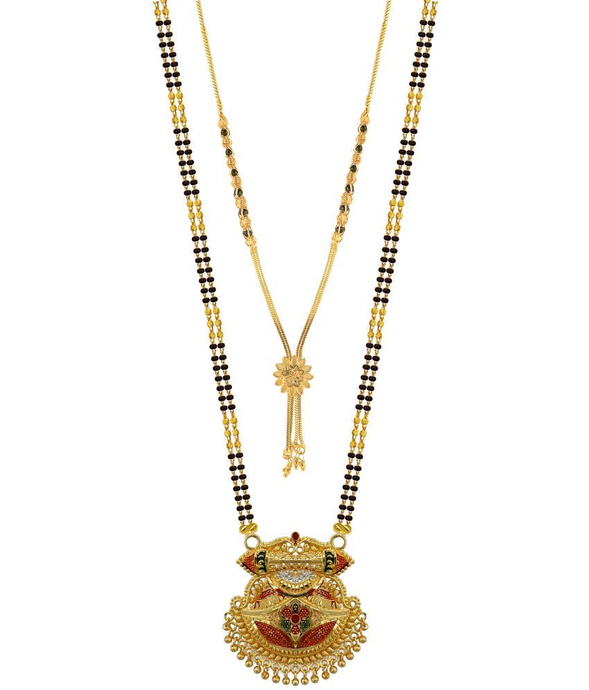     			MGSV Jewellery Set combo of 2 Traditional Necklace Pendant Hand Meena 30inch Long and 18inch short  Mangalsutra/Tanmaniya/nallapusalu/Black Beads For Women and Girls Brass, Alloy Mangalsutra