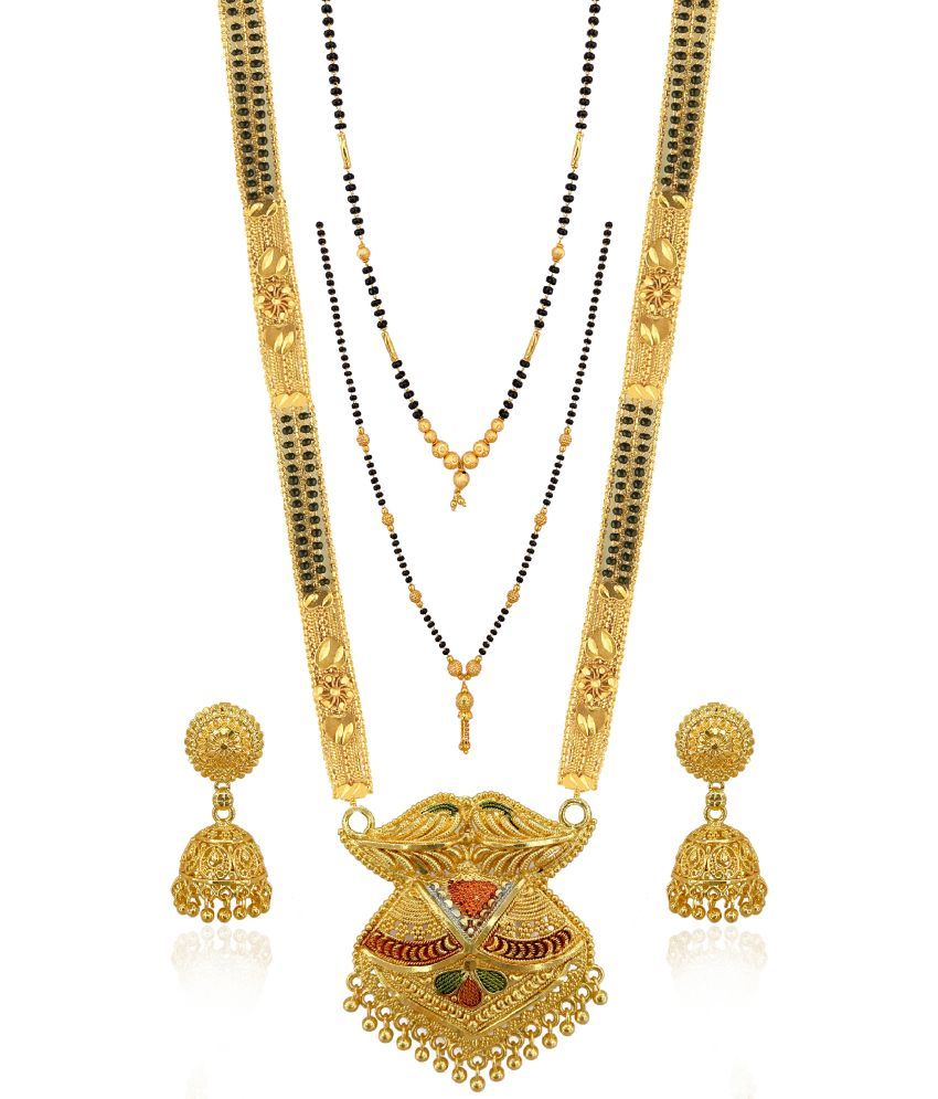     			MGSV Jewellery Traditional Necklace Pendant Hand Meena 30inch Long and 18inch short  Mangalsutra/Tanmaniya/nallapusalu/Black Beads For Women and Girls Brass, Alloy Mangalsutra