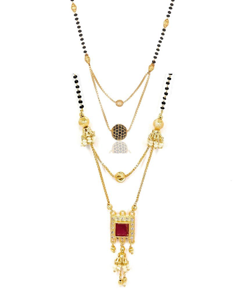     			MGSV White and Black American Diamond One Gram Gold Plated Combo of 2 Mangalsutra Necklace pendant Tanmaniya Nallapusalu Black Bead And Golden Chain For Woman and Girls