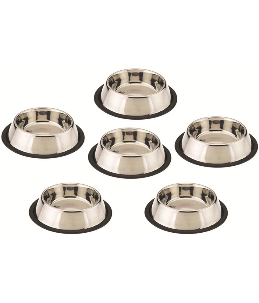 Petshop7 Petshop7 - Regular Anti Skid Dog Food Bowl/Dog Bowl (Small) (700ML, Round Stainless Steel Pet Bowl & Bottle  (700 ml Silver) 6pics