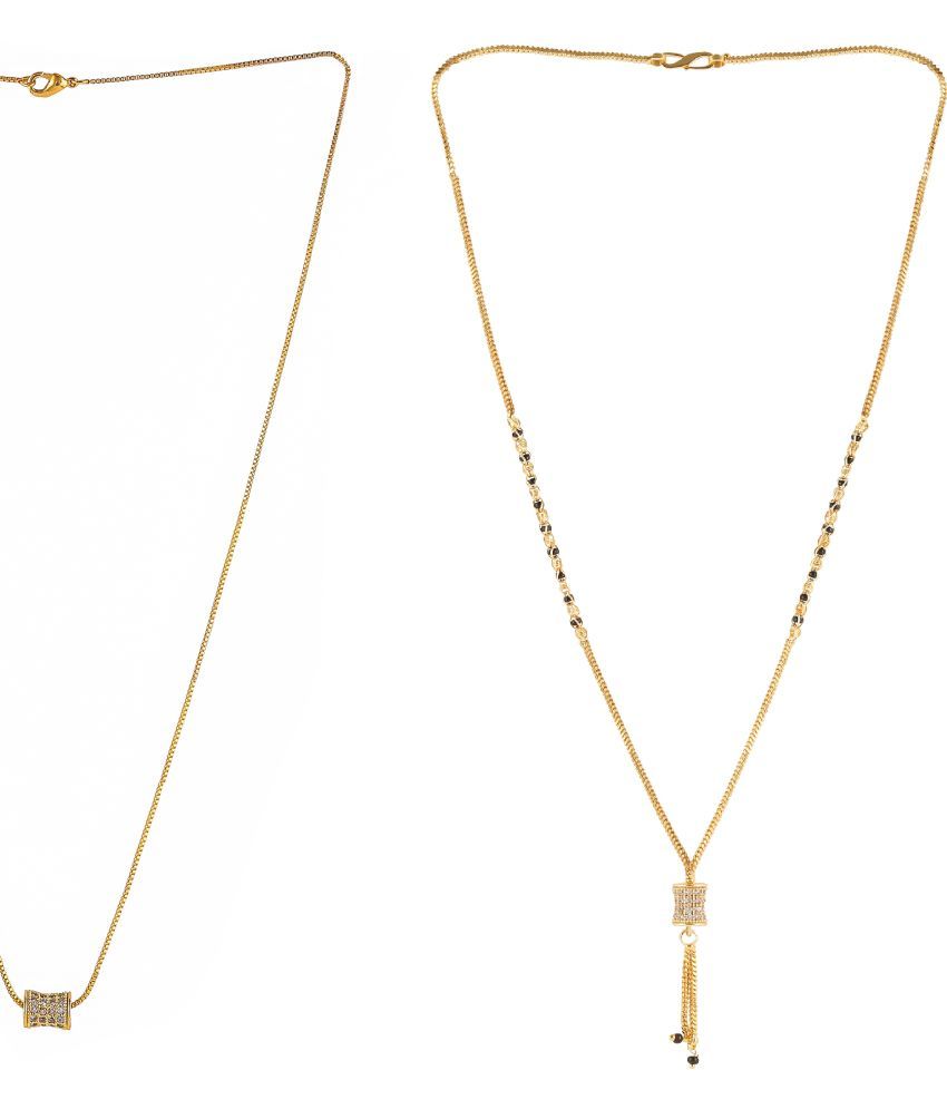     			Sparkling Gold Plated White American Diamond Combo Of 2 Necklace Golden Chain Pendant for Women and Girls.