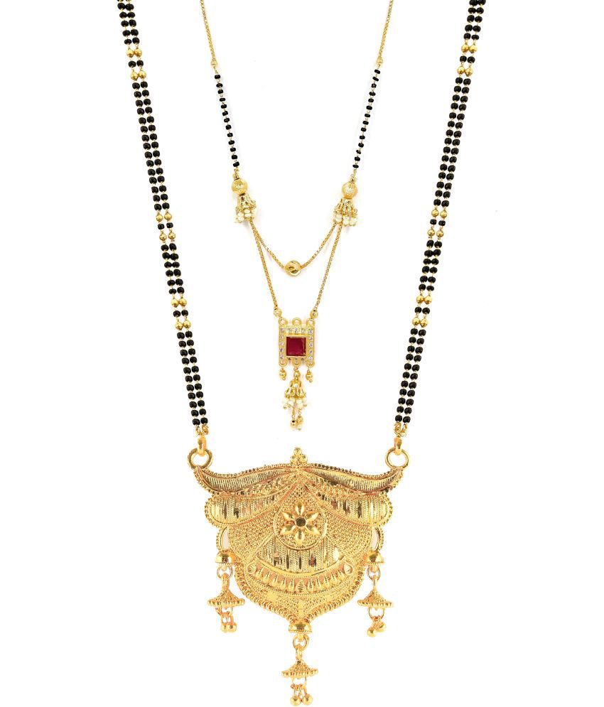     			Traditional Necklace Pendant Gold Plated Hand Meena 30inch Long and 18inch short Combo Of 2 Mangalsutra/Tanmaniya/nallapusalu/Black Beads For Women and Girls