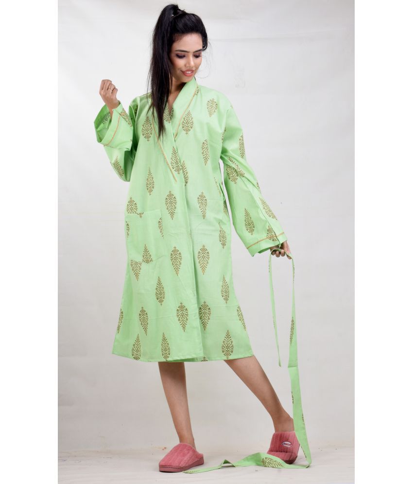     			CLYMAA Cotton Nighty & Night Gowns - Green Single