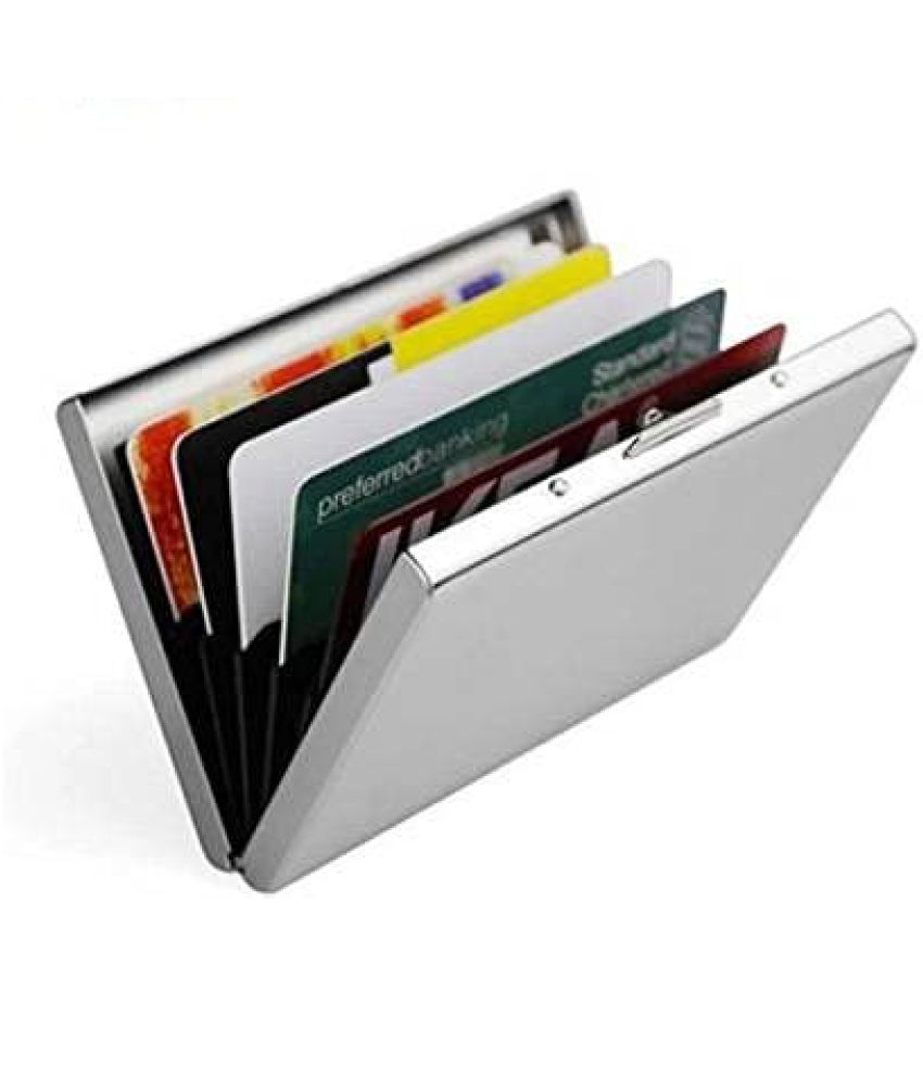     			STYLE SHOES 6 Slots Steel RFID Blocking Metal Credit Card Holder Wallet for Men & Boys (9.5cm x 6.7cm x 1.5cm ,Silver)