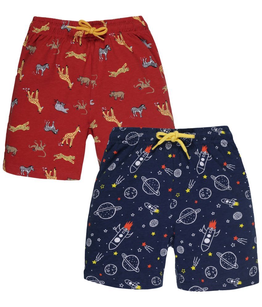     			Plum Tree Boys Cotton Space Print shorts (Pack of 2)