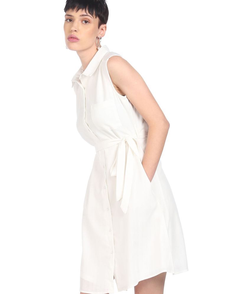     			Sugr Polyester White A- line Dress -