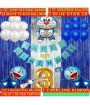 KR baby boy & kids Happy Birthday Doraemon theme Combo Pack kit for party decorations pack (Happy Birthday Banner 1 set 3 doraemon 3 curtain 2 Blue Star 1 Ribbon 30 Blue White 3 no Golden) pack 41 Letter Balloon (Blue, White, Pack of 41)