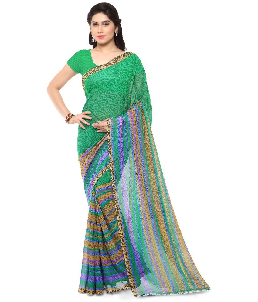     			Kashvi Sarees Green Georgette Saree