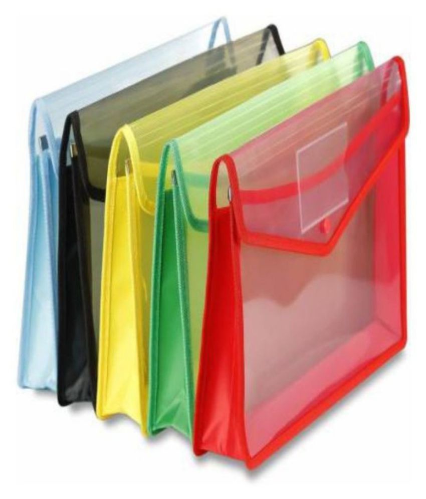    			FSN-Plastic Envelope Folder,Transparent Poly-Plastic A4 Documents File Storage Bag With Snap Button (Pack of 5)
