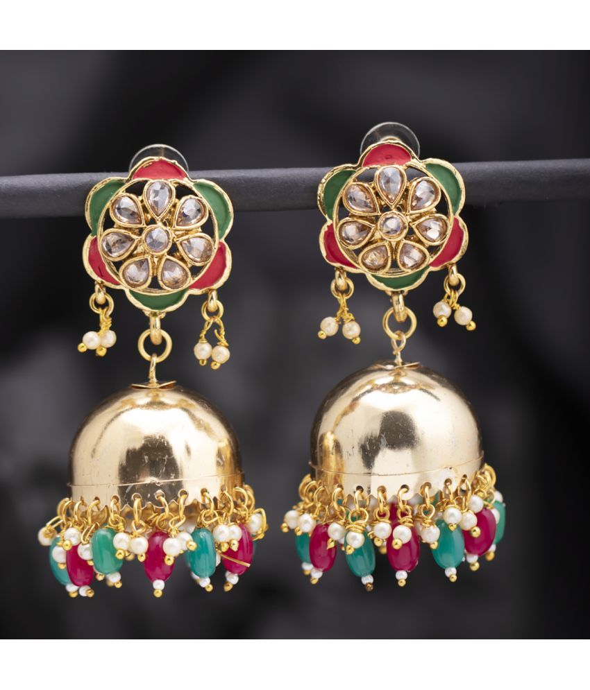     			Sukkhi Marvelous Gold Plated Floral Meenakari Jhumki Earring for Women