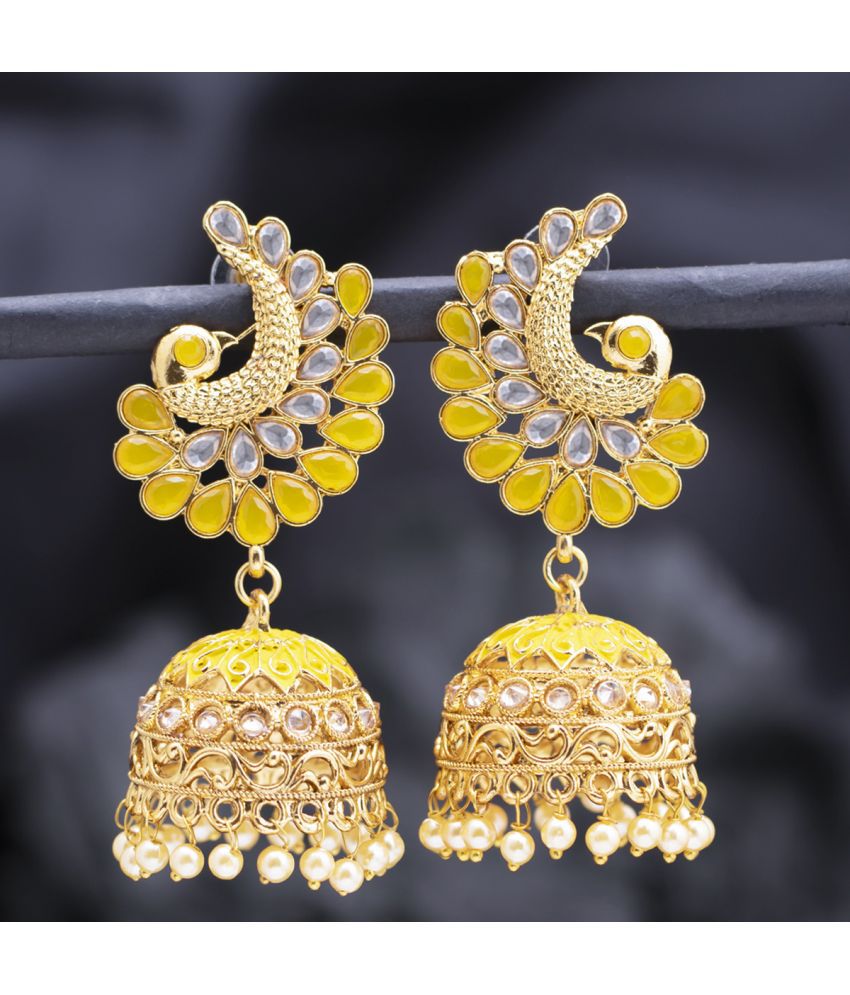     			Sukkhi Traditional Pearl Gold Plated Peacock Meenakari Jhumki Earring for Women
