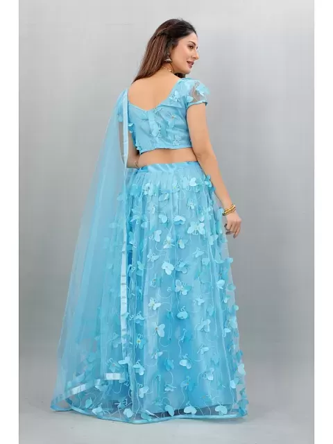 Sky Heights Strips Blue Net Orange Lehenga Choli Party Dress For Girls -  Buy Sky Heights Strips Blue Net Orange Lehenga Choli Party Dress For Girls  Online at Low Price - Snapdeal