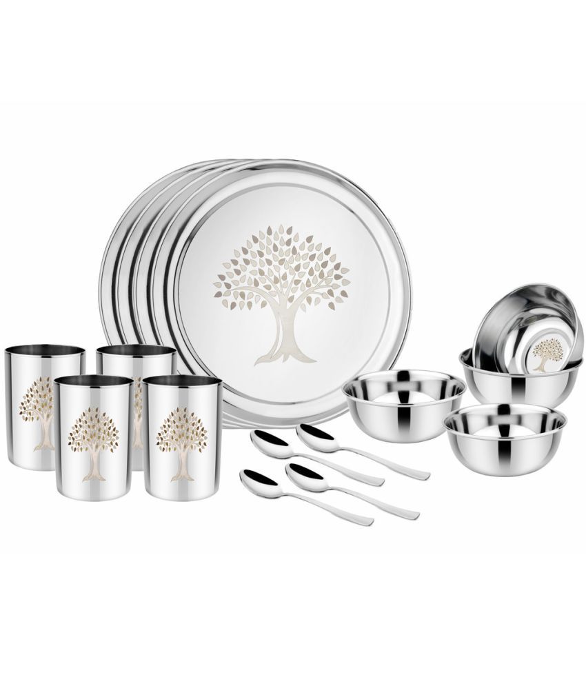 Kitchen pro Laser Engraved Tree Stainless Steel Dinner Set of 16 Pieces