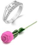 Vighnaharta Valentine Day Ring With Beautiful Pink ROSE Box Gift for Girlfriend.Valentine Rose pink Rose Box cz american Diamond for girlfriend Rose plastic rose for women and girls