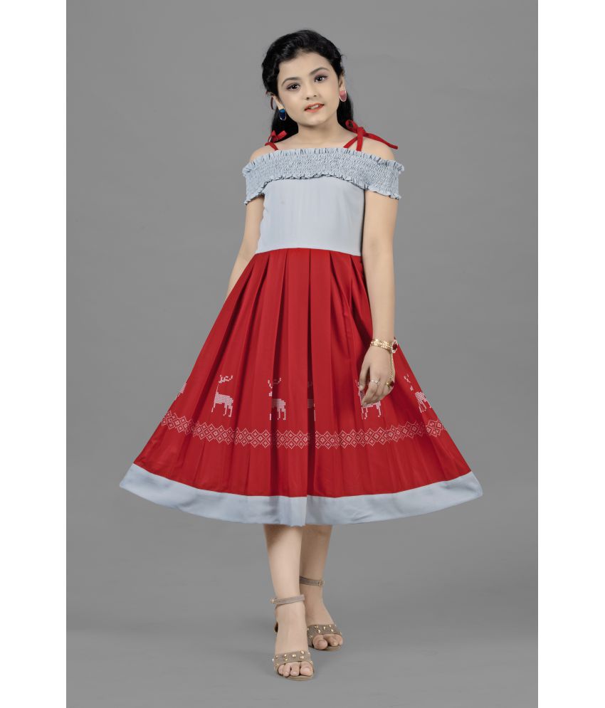     			Fashion Dream Girls Crepe Solid Calf Length Printed Dress
