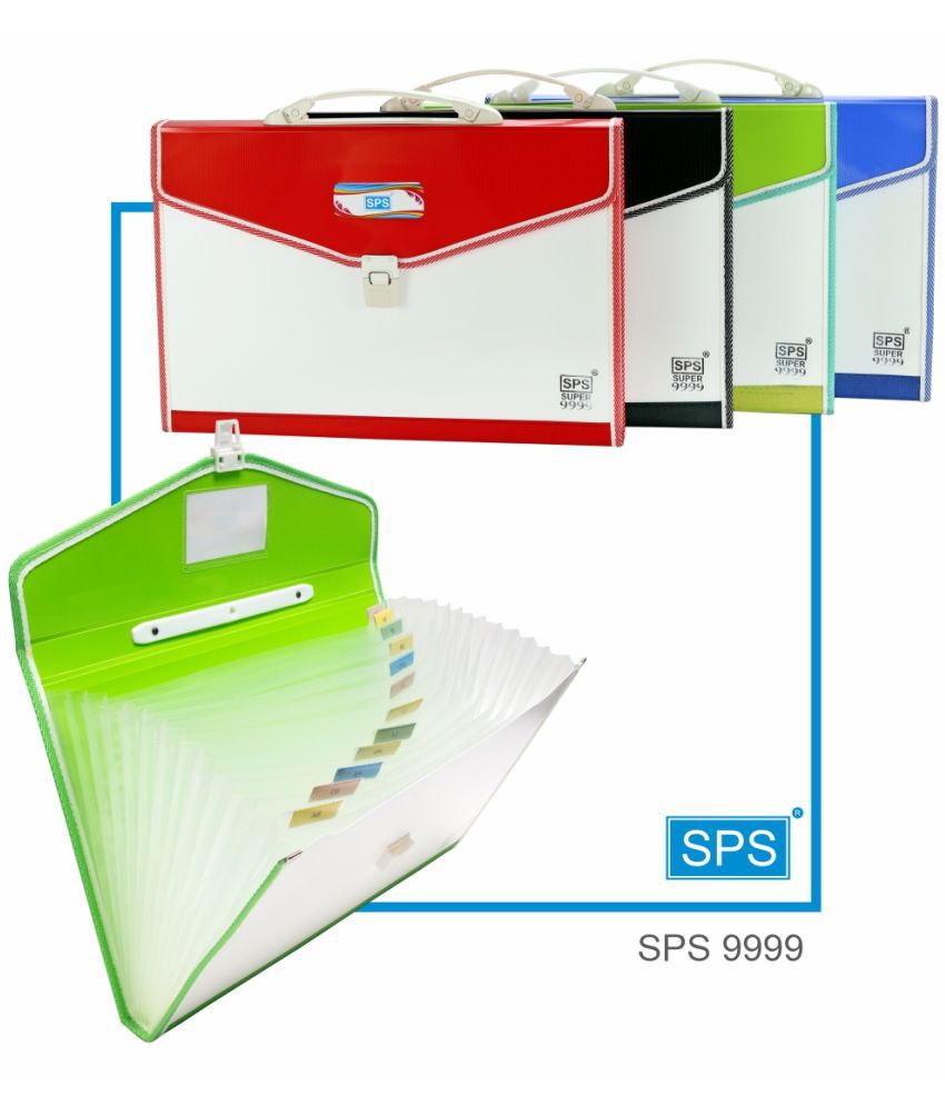     			AKSHAR ENTERPRICE 9999 13 Pocket Expanding File Folder with Handle A4/FC Letter Size (Red AND BLACK PCK OFF 2)
