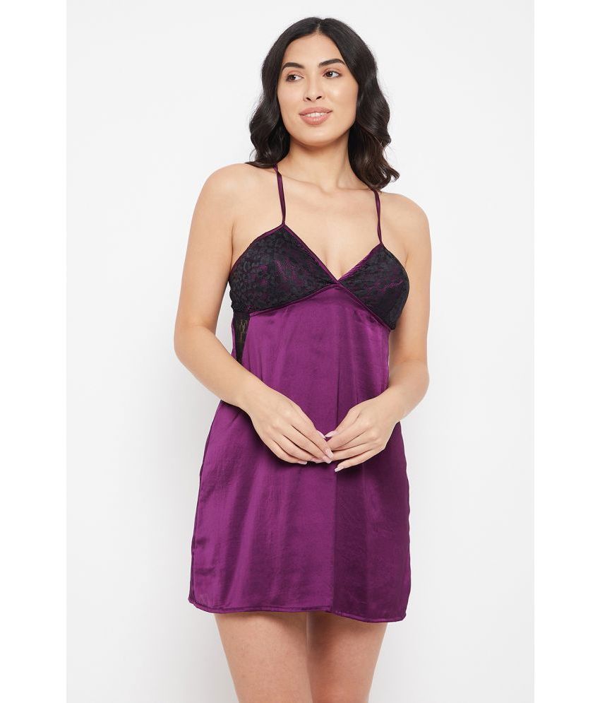     			Clovia Satin Baby Doll Dresses Without Panty - Purple Single