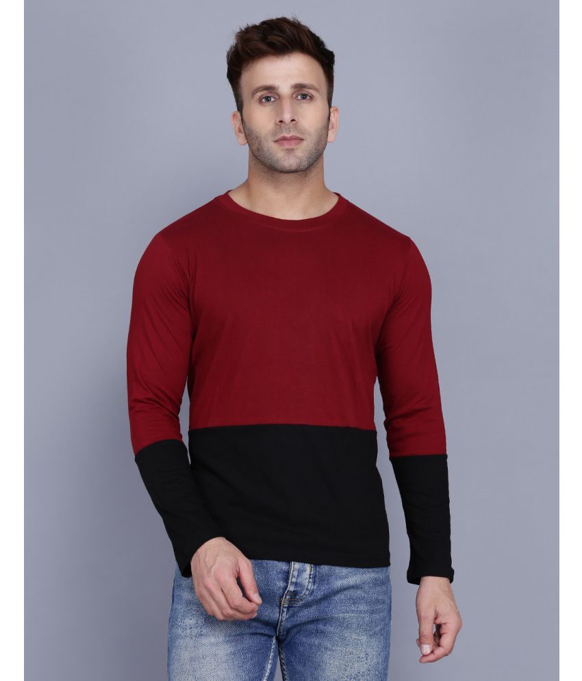     			Fascista Maroon Cotton Blend Color Block T-Shirt