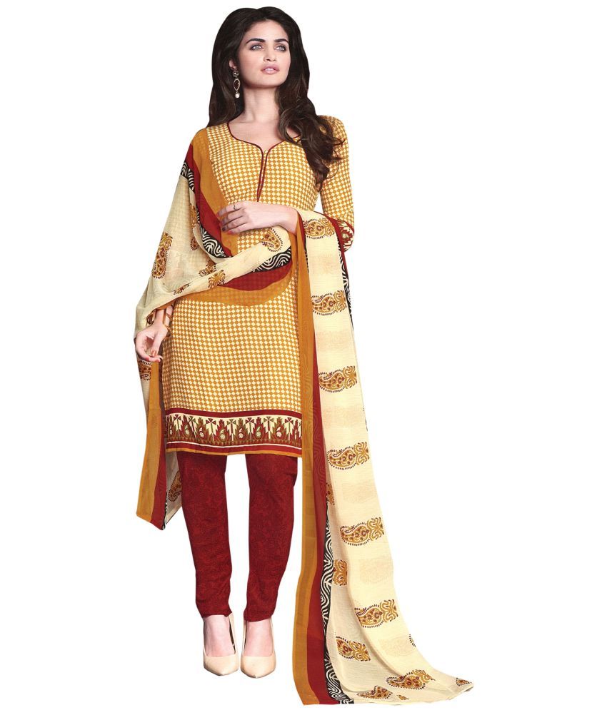     			Reya Yellow Crepe Unstitched Dress Material -