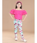 StyleStone Pack of 2 Girls Rayon Top With Leggings ( Pink & White )