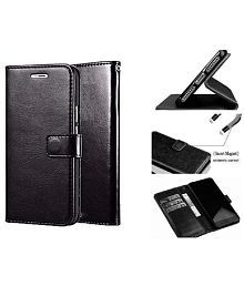 Doyen Creations Black Flip Cover For Vivo Y20 Original Leather Wallet