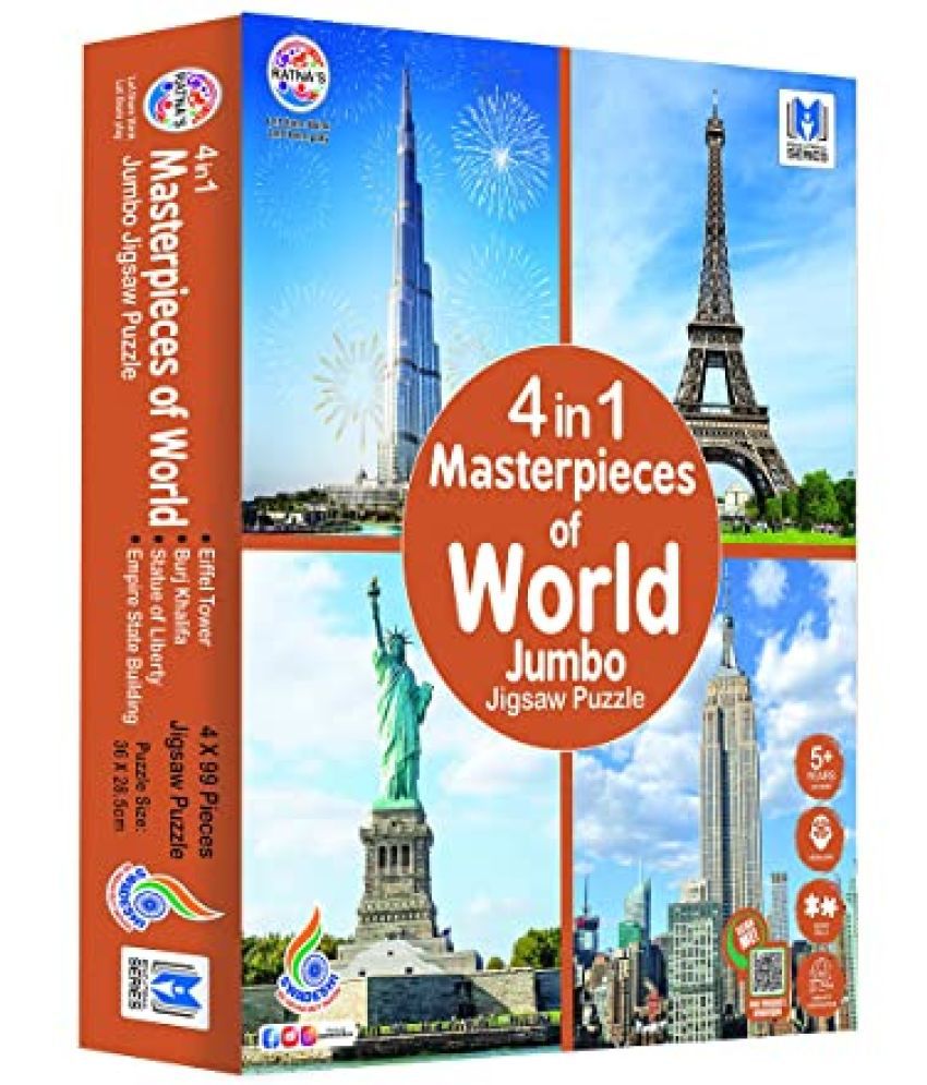     			Ratna's 4 in 1 Masterpieces of World Jumbo Jigsaw Puzzle (4 x 99 Pieces) Size 36 x 28.5 cm for Each Puzzle Educational Toy for Kids 5+ Years