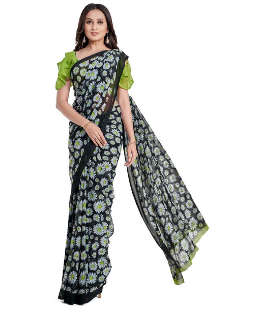     			Sitanjali Green Georgette Saree - Single