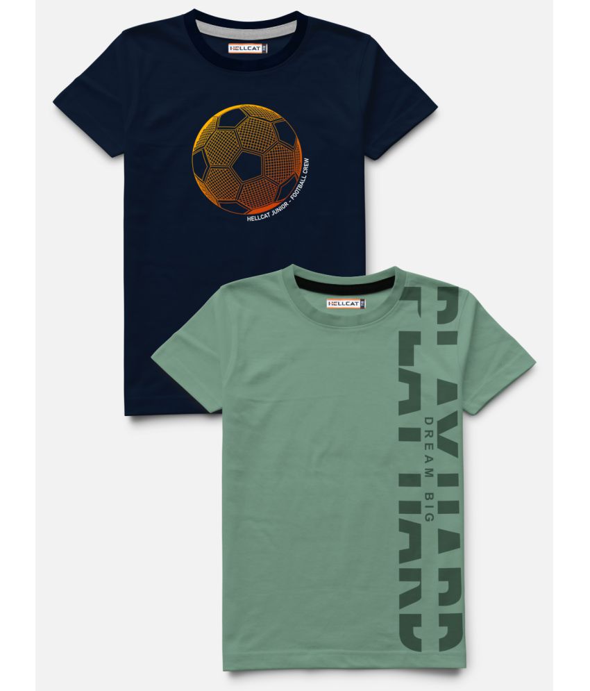 HELLCAT Trendy Pack Of 2 Printed Round Neck Half Sleeve Tshirt For Boys