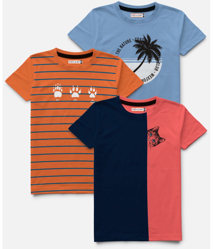     			HELLCAT Trendy Pack Of 3 Printed Round Neck Half Sleeve Tshirt For Boys