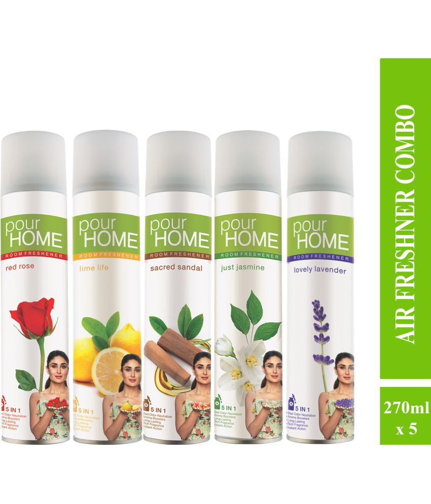     			POUR HOME RedRose,Lime,Sandal,Jasmine,Lavender Room Freshener Spray, 220 ml Each (Pack of 5)