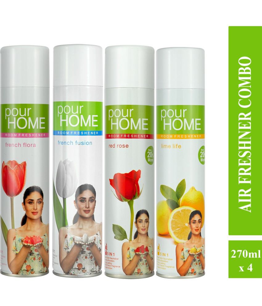     			POUR HOME French Flora, Fusion,Rose,Lime Room Freshener Spray - 220ml Each ( Pack of 4)