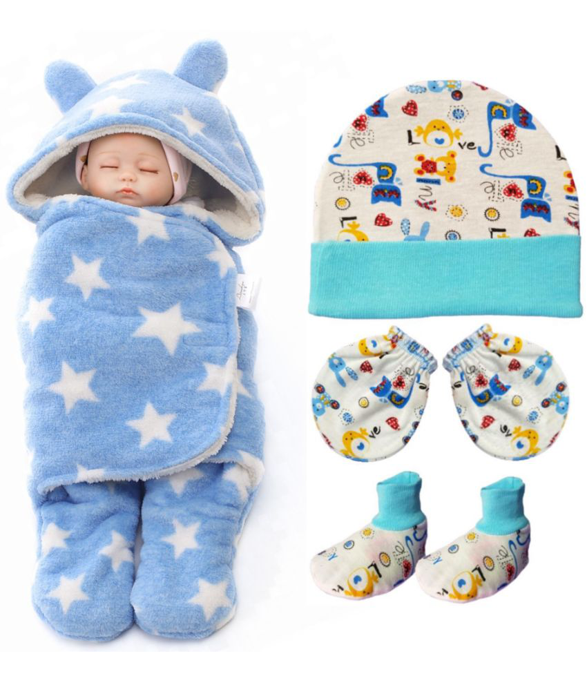     			Combo of Swaddle Wrapper And Mitten , Bootie ,Cap Set