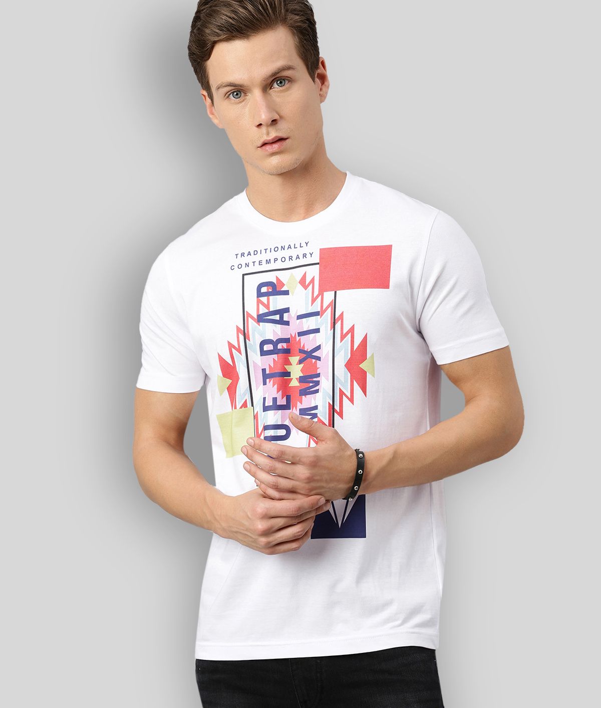     			Huetrap - White Cotton Regular Fit Men's T-Shirt ( Pack of 1 )