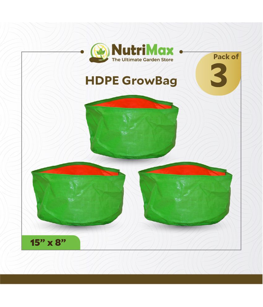    			Nutrimax 200 GSM HDPE Grow Bags 15 inch x 8 inch Pack of 3 Outdoor Plant Bag