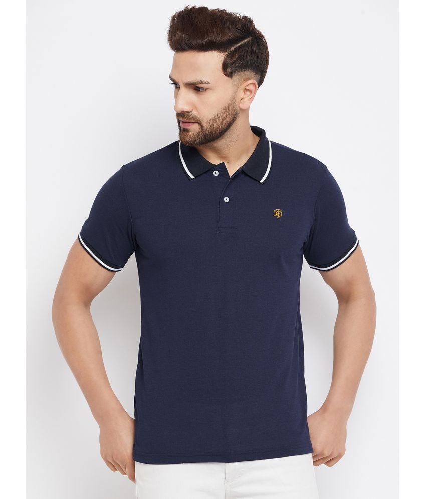     			The Million Club Navy Cotton Blend Solid Polo T Shirt