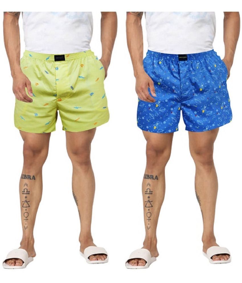     			Amogue Multi Shorts Lemon Blue Printed Cotton Boxers Combo