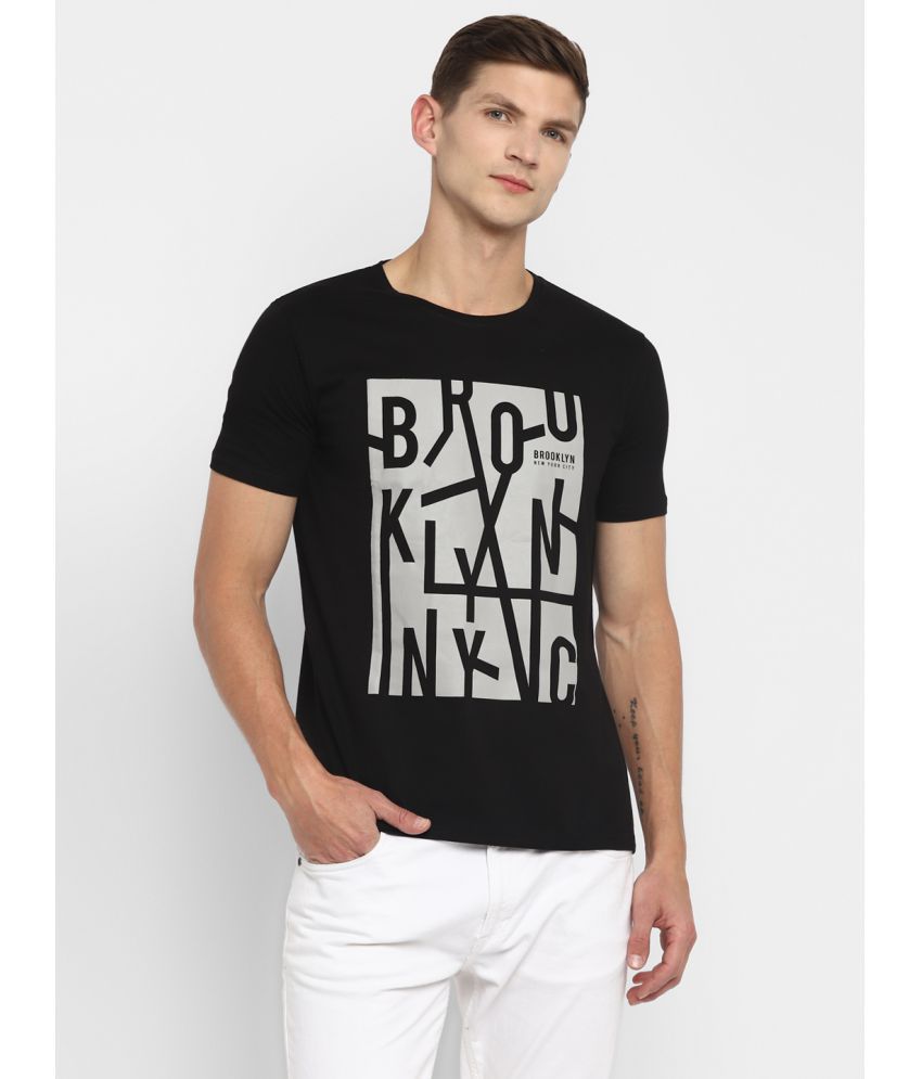     			Ap'pulse Cotton Regular Fit Printed Round Half Sleeves Black Men T-Shirt Single Pack